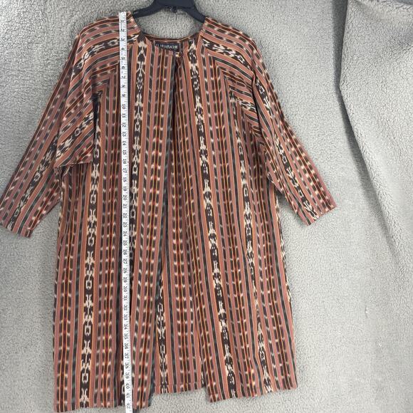 El Huarache Kimono Jacket Womens XL Brown Ikat Stripe Hand Woven Cotton Duster - Picture 7 of 15